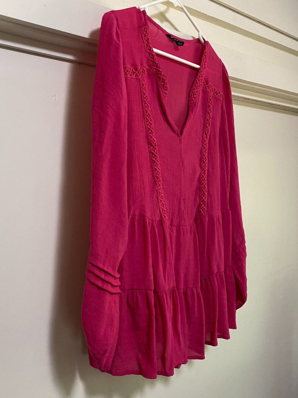 Zac & Rachel, woman, long puff sleeve, pink, Boho blouse, size 1X - Picture 3 of 11